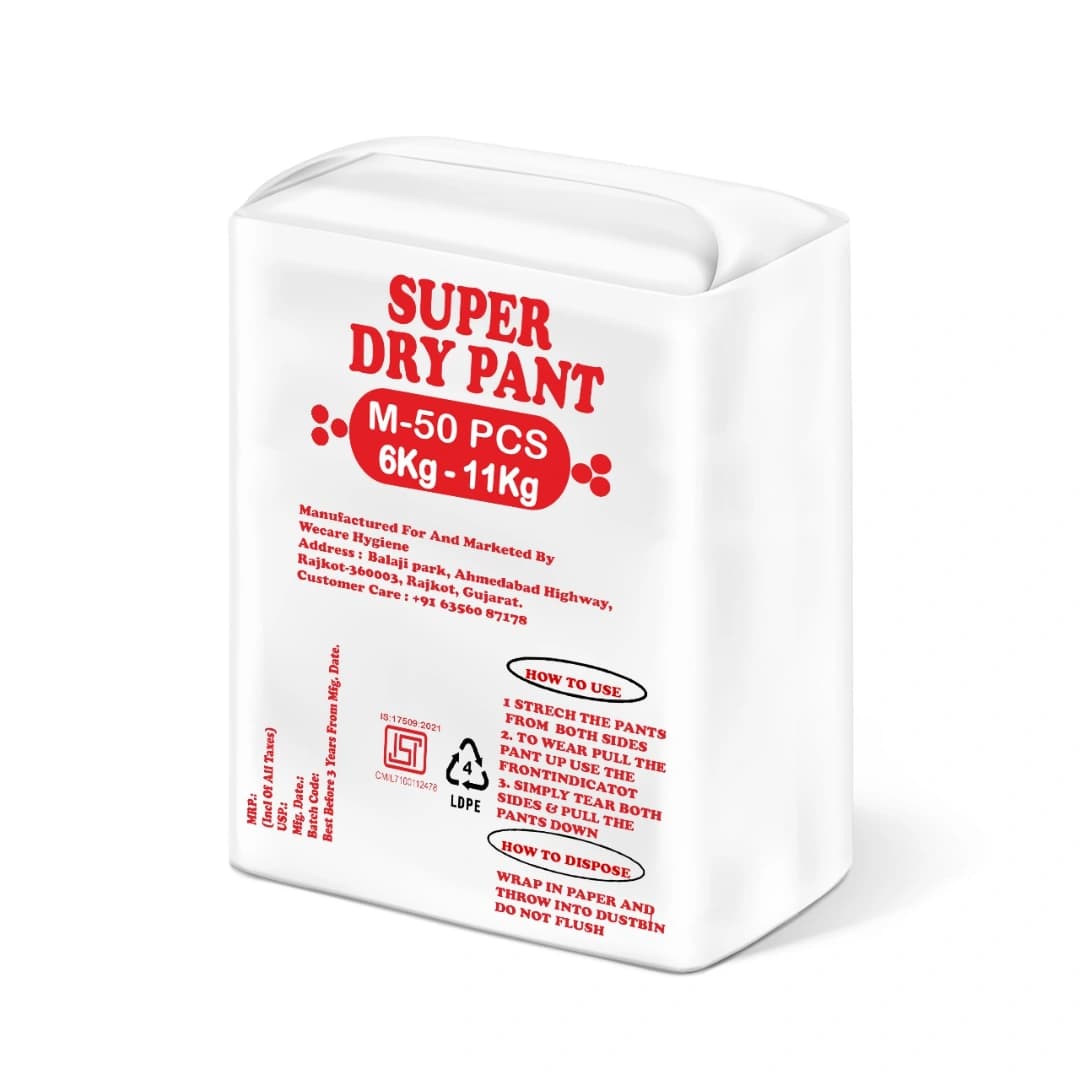 Tithyam Super Dry Pant, Baby Diaper Pants, M Size, Double Leakage Protection, Disposable Baby Diapers (50 Count, Pack of 1) - Image 1