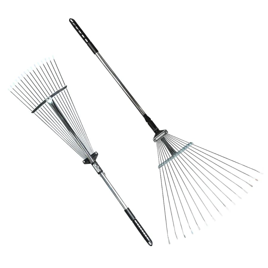 Hectare Precision 15 Tine Stainelss Steel Telescopic Metal Rake, 31 to 64 Inch Adjustable Expanding Handle Rake For Quick Clean Up of Lawn, Garden - Image 1
