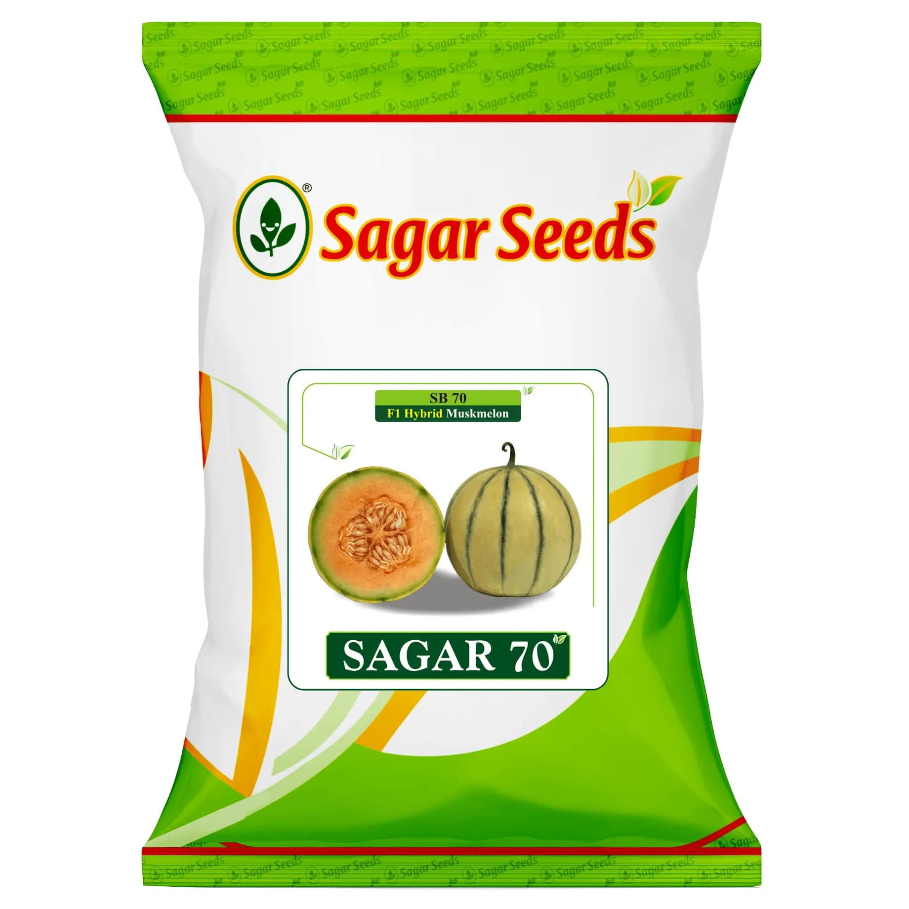 Sagar 70 F1 Hybrid Muskmelon Seeds, High TSS, Fusarium Wilt Resistant, Yellow Skinned With Green Stripes - Image 1