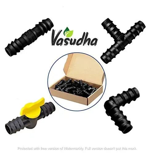 Vasudha Irrigation 16 mm Drip Irrigation Fittings, Including Connectors, Tees, Elbows And Valve - Image 1