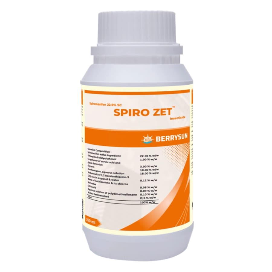 Berrysun Spiro Zet Spiromesifen 22.9% SC Insecticide, Effective Against Red Spider Mite, Chilli Yellow Mite, Cucumber mite and European Red Mite