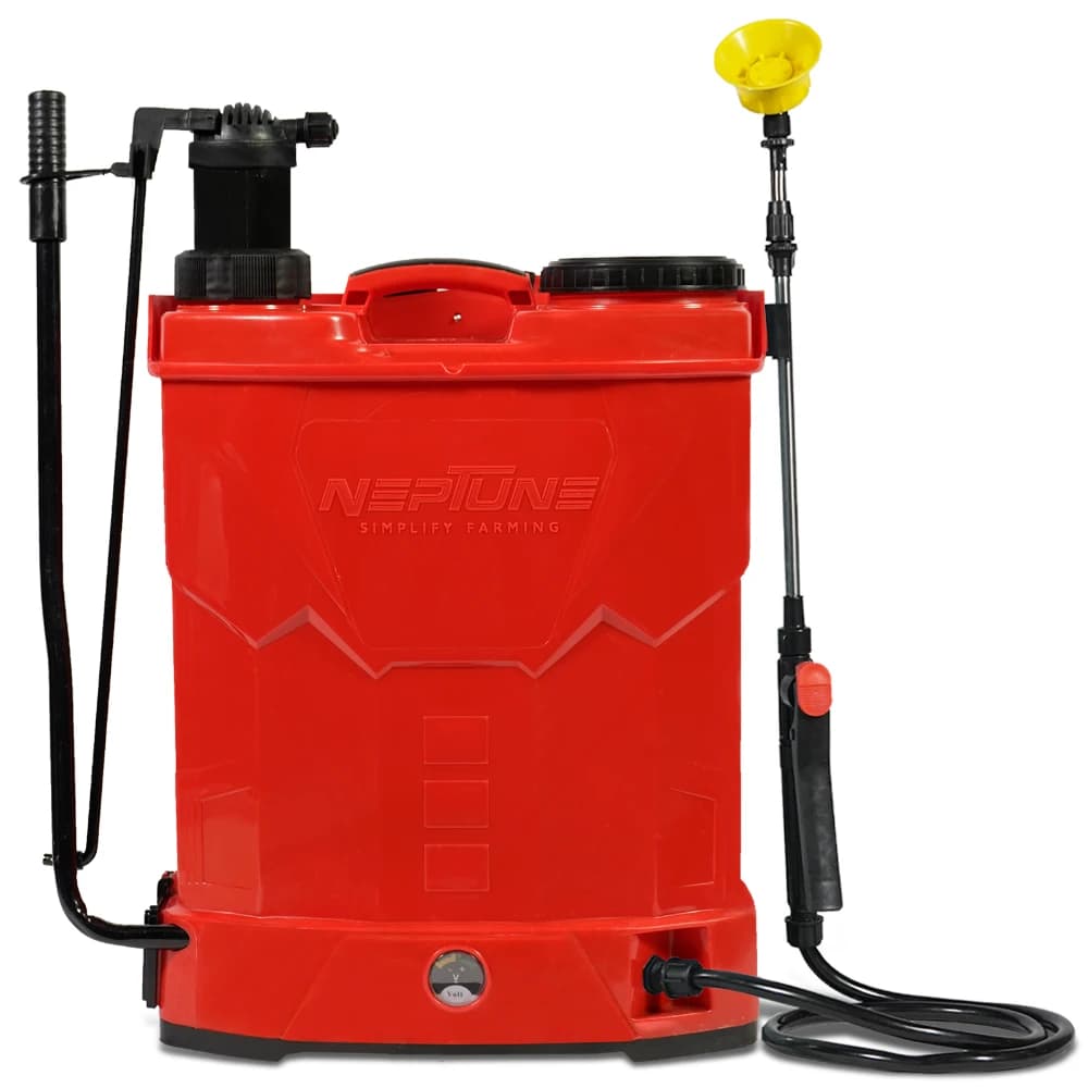 Neptune Model-25 Battery & Manual 2 in 1 Knapsack Sprayer 12V x 12Amp, 20L Tank, Telescopic Lance with 4 Nozzles for Farming & Garden (Color May Vary)