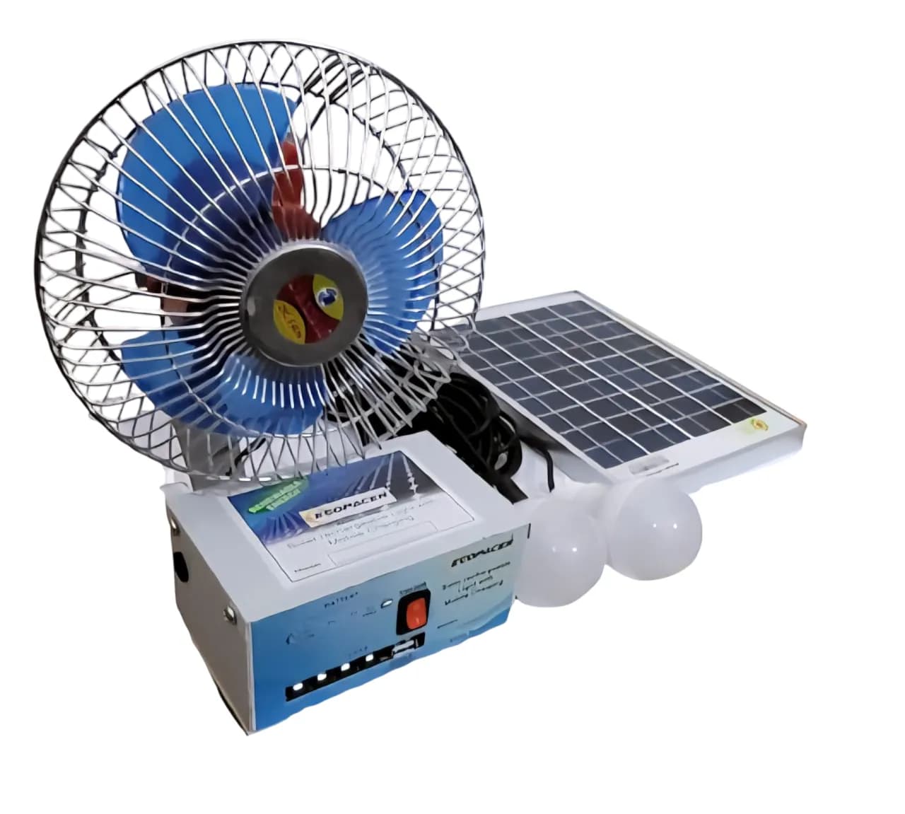 Ecopacer-24 Solar Mini Home Light Set with 2 LED Bulbs, Fan & USB Mobile Charging Socket - Image 1