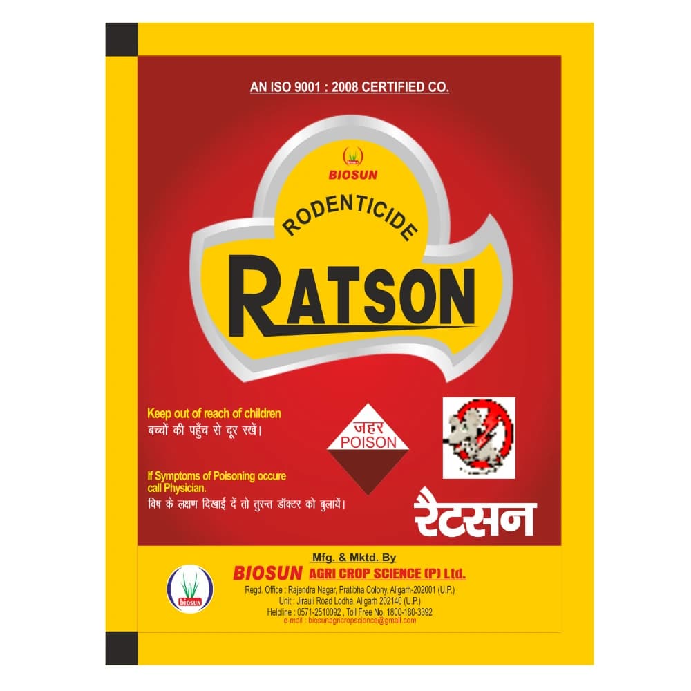 BIOSUN RATSON Zinc Phosphide 80% WP Rodenticide, Effective For Rats And Rodents In Fields, Warehouses And Storage Areas