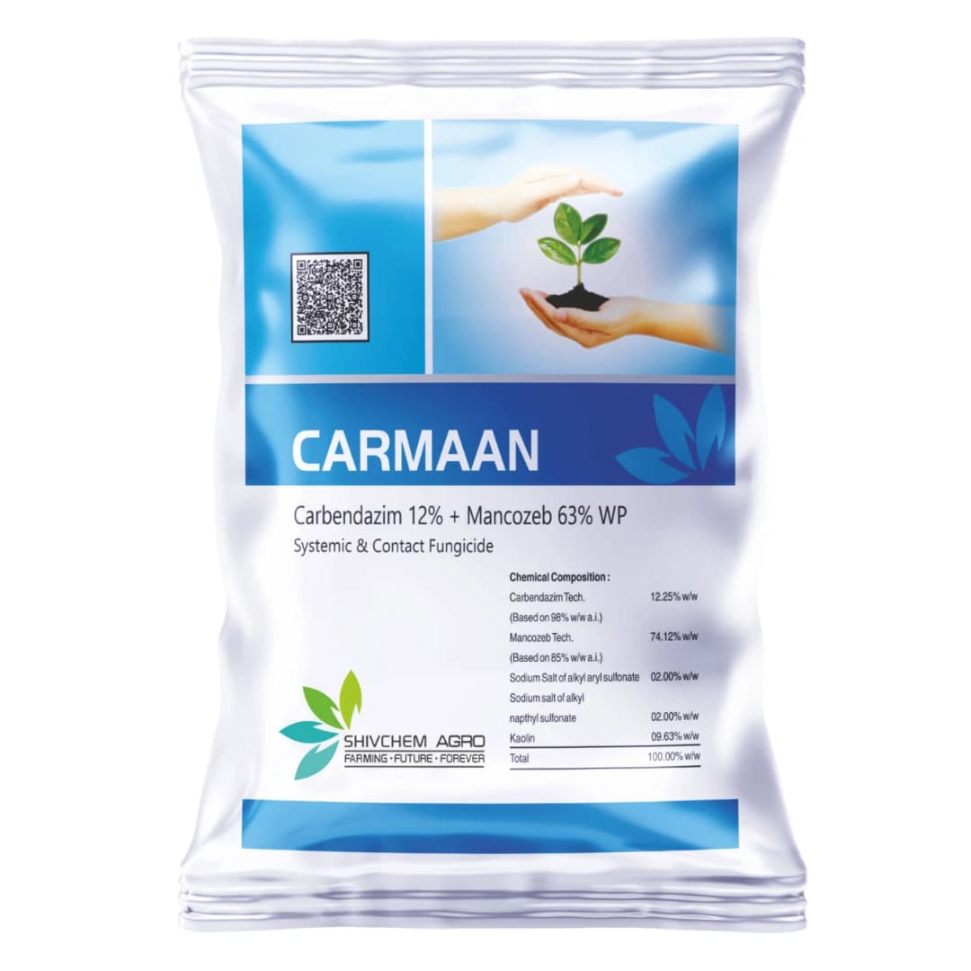 Shivchem CARMAAN Carbendazim 12% + Mancozeb 63% WP Systemic & Contact Fungicide, Effective Fungal Disease Control In Crops