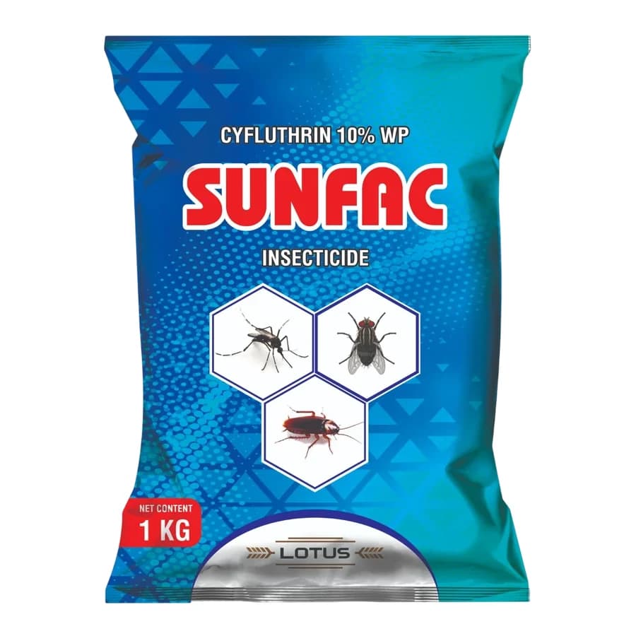 Lotus SUNFAC Cyfluthrin 10% WP Insecticide, Quick Knockdown And Long Lasting Control Of Mosquitoes, Houseflies And Cockroaches - Image 1