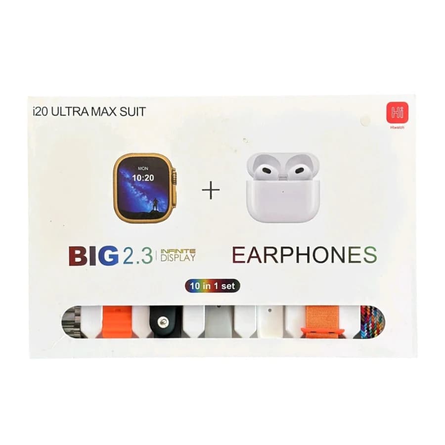 i20 ULTRA 2 MAX SUIT, Ultra 2 Smart Bluetooth Smart watch + Earphones with Seven Straps (10 Pcs) - Image 1