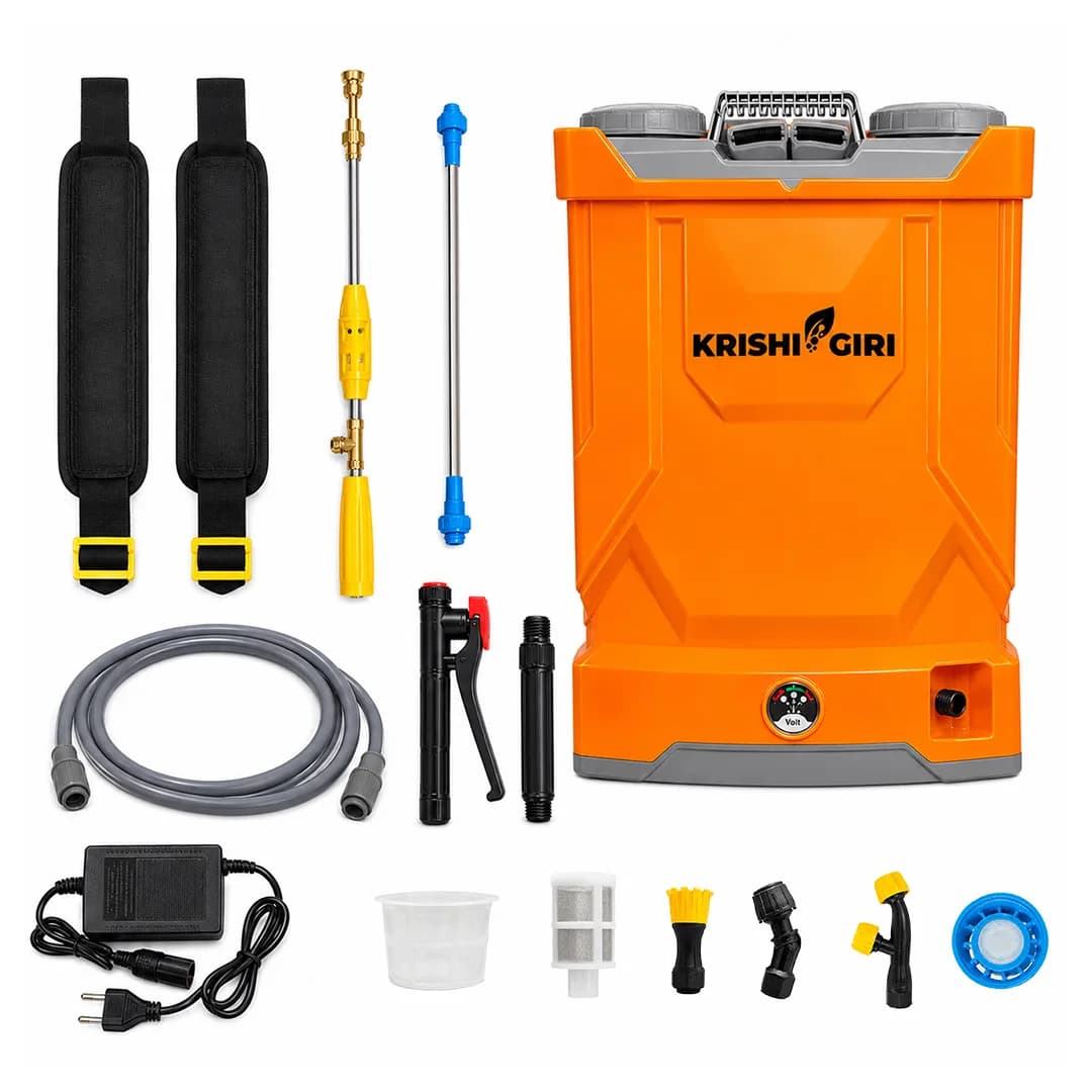 கிருஷிகிரி டபுள் மோட்டார் ஸ்ப்ரே பம்ப் - 20 லிட்டர் கொள்ளளவு, 12V x 14Ah பேட்டரி - Image 1