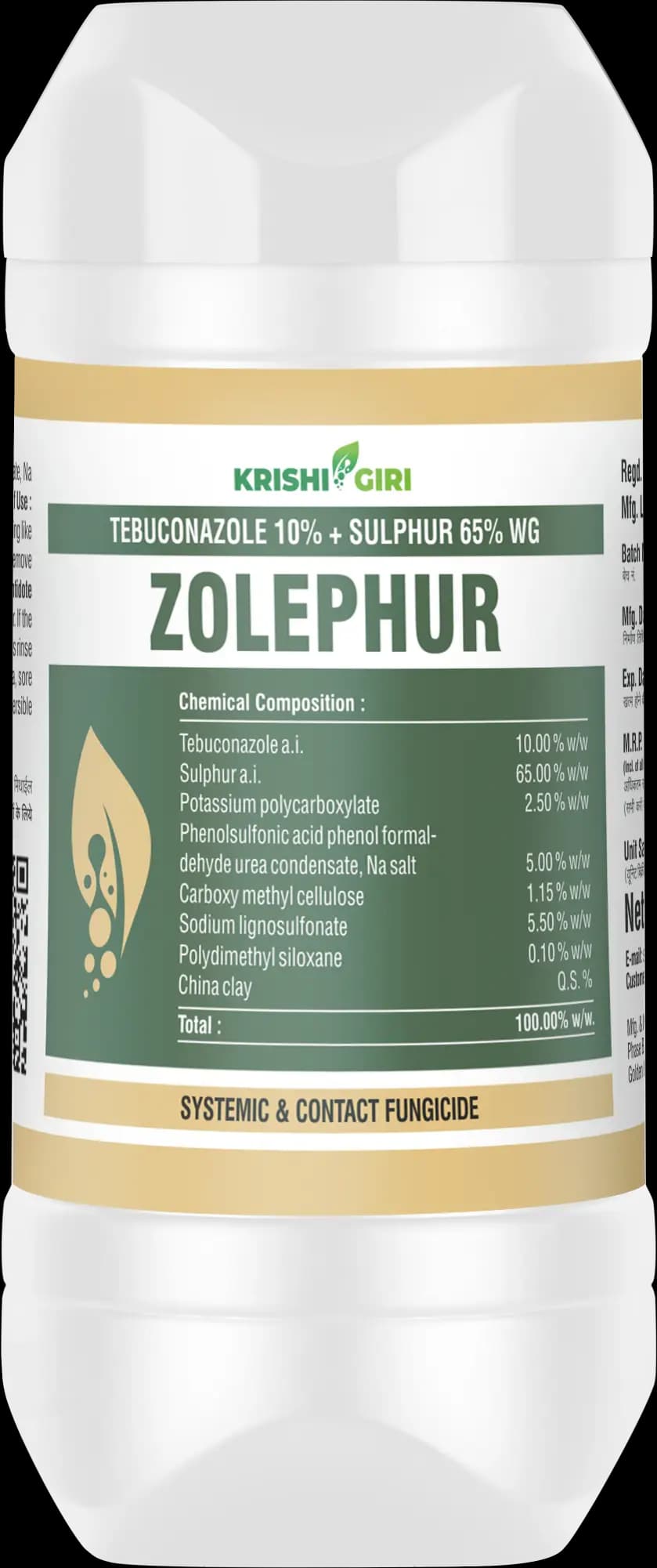 Krishigiri Zolephur Fungicide (Tebuconazole 10% + Sulphur 65% WG) Dual-Action Systemic & Contact Fungicide, Controls Diseases Like Powdery Mildew, Leaf Spots, Rust, & Fruit Rot In Chilli, Soybean, Mango & Apple - Image 1