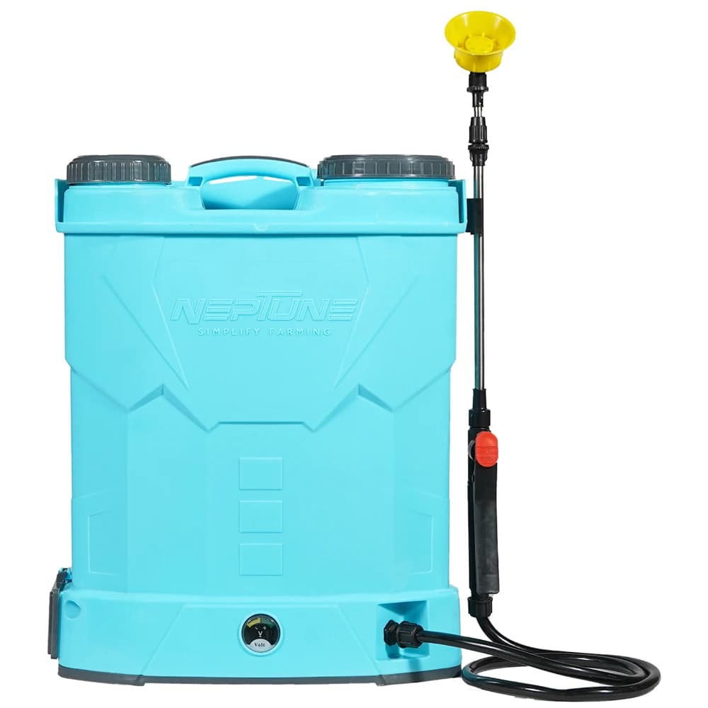 Neptune Model-12 Knapsack Battery Sprayer, 12V 8Amp, 20L Tank, Telescopic Lance with 4 Nozzles, Ideal for Farming & Garden Spraying (Color May Vary)