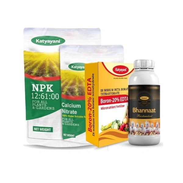 Katyayani Flowering And Fruiting Pro Combo (Npk 12:61:00 1 Kg, Bhannaat 250ml, Calcium Nitrate 470gm, and Boron 400gm)
