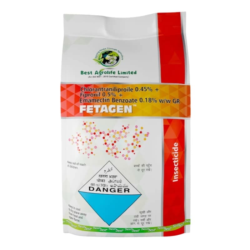 Best Agrolife FETAGEN Chlorantraniliprole 0.45% + Fipronil 0.5% + Emamectin Benzoate 0.18% GR Insecticide, Triple Action For Pest Control In Tomato - Image 1