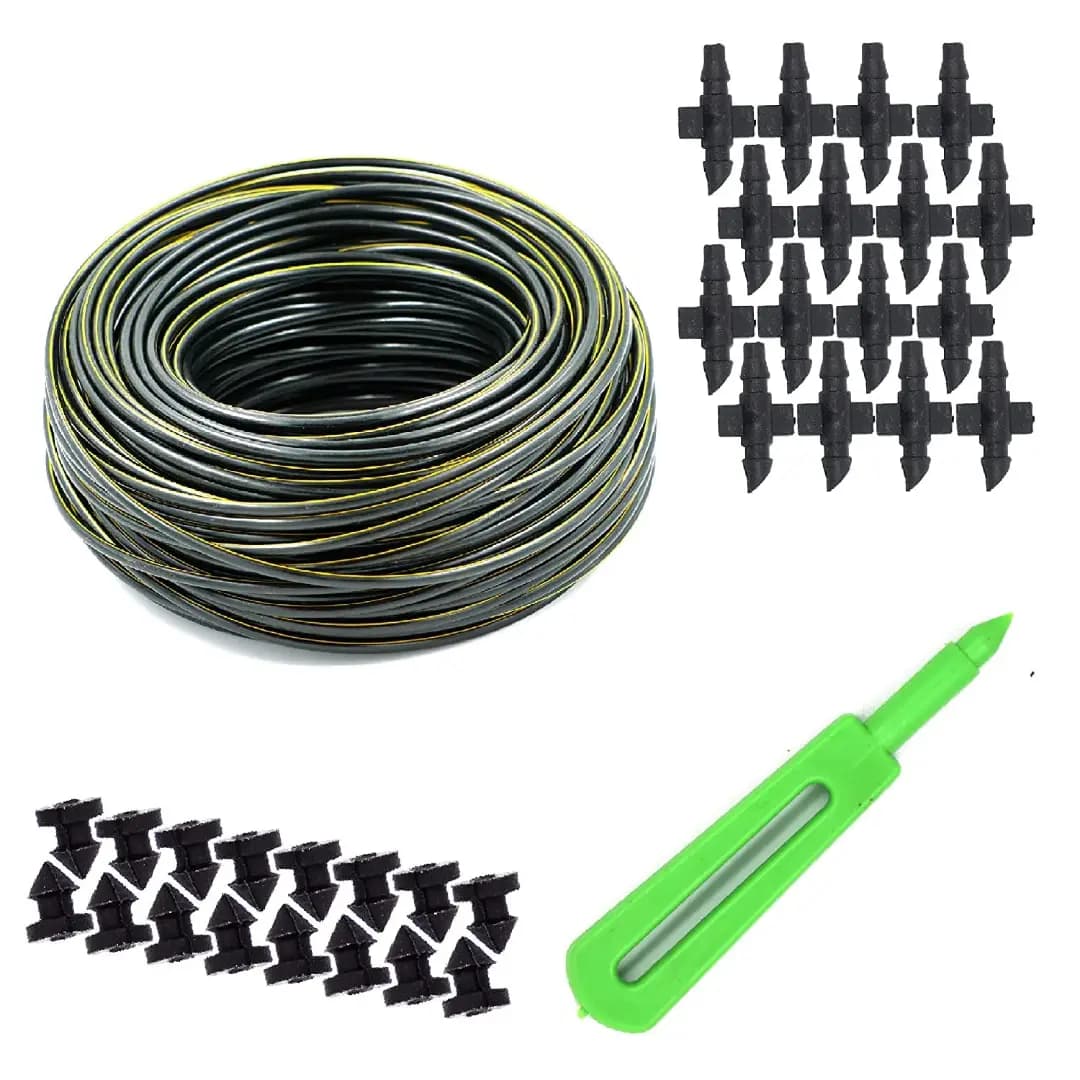 Drip Irrigation 4 MM Feeder Line Pipe 100 Meter With 4 MM Pin Connector 100 Pcs, Dummy Hole 10 Pcs, 4mm Punch Tool 1 Pc