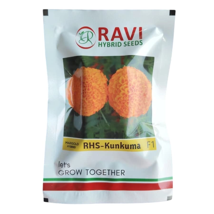 Ravi RHS-Kunkuma F1 Hybrid Marigold Seeds, High Yield, Suitable For Kharif, Rabi And Summer Seasons - Image 1