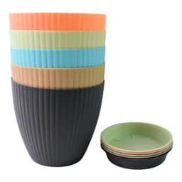 Round Flower Pots, Plastic with Decorative Bottom Tray With Color Box (5 Pcs Set) 1