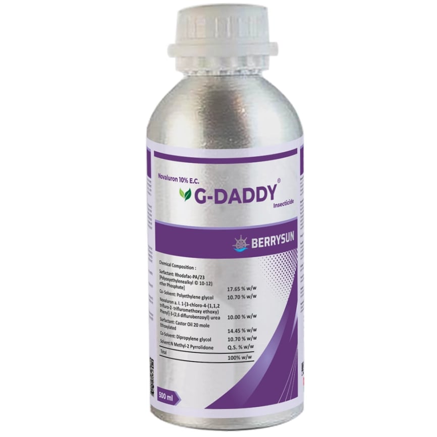 Berrysun G-Daddy Novaluron 10% EC Insecticide, Effective Against Pod Borer, Diamondback Moth, Fruit Borer, American Bollworm and Tobacco Caterpillar