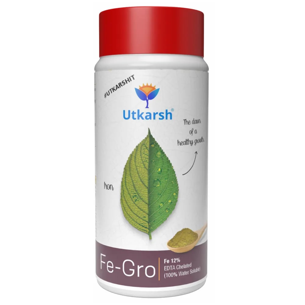 Utkarsh FeGro (Iron- Fe-12% EDTA Chelated) (100% Water Soluble Foliar Spray), Stimulates and Regulates Enzyme Reactions for the Growth