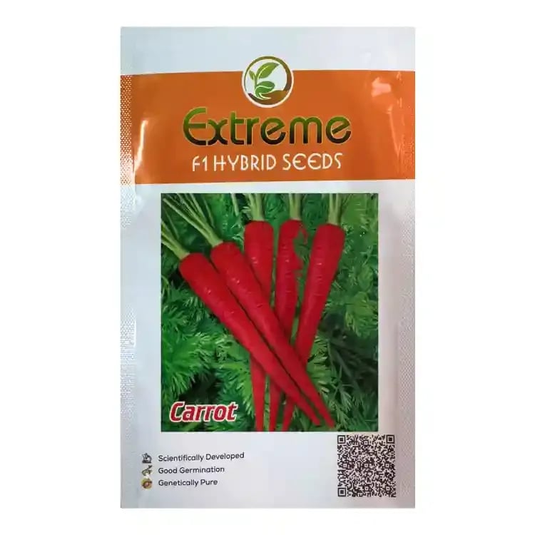 Extreme Mohini Hybrid Carrot Seeds, Bright Dark Red Root Color, Tapering Shape