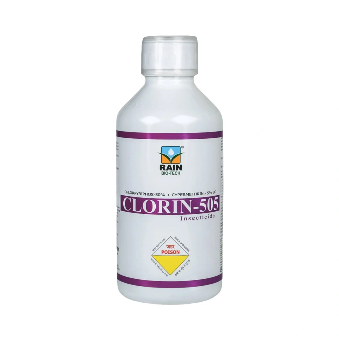 Clorin 505 - Chlorpyriphos 50% + Cypermethrin 5% EC Insecticide, Best Use Against Aphids, Jassids, Thrips, Whiteflies, Spotted, Pink Bollworm