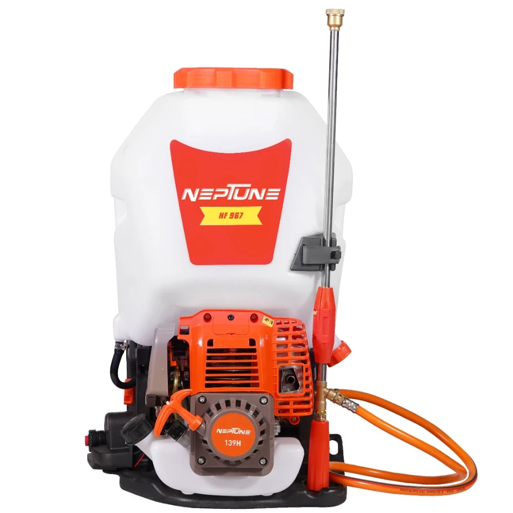 Neptune Model-967 Knapsack Power Sprayer, 4-Stroke 31CC Petrol Engine, 20L Tank, 2 Types Spray Guns Included, Ideal for Farming, Agriculture & Garden