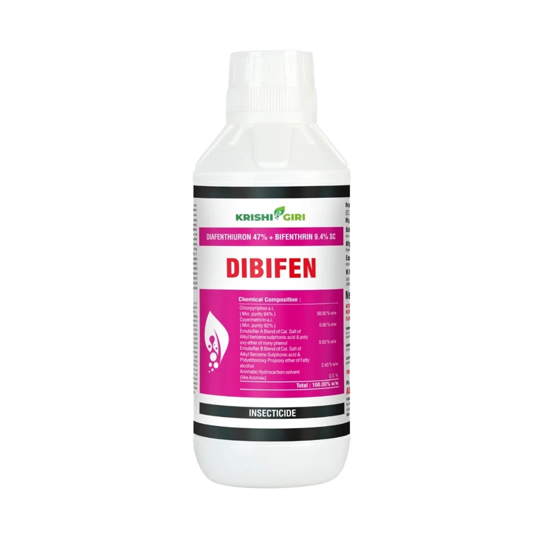 Krishigiri Dibifen Insecticide (Diafenthiuron 47% + Bifenthrin 9.4% SC) Broad Spectrum, Dual Action Insecticide Controls Sucking Pests Like Whiteflies, Thrips, & Aphids In Cotton And Chilli Crops
