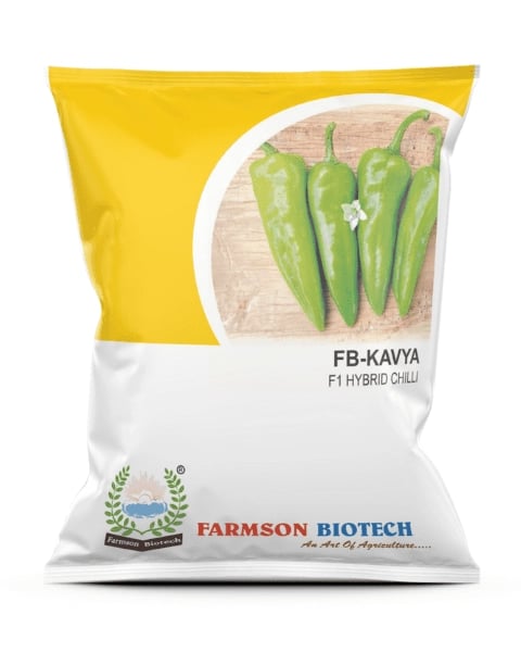 Farmson FB-Kavya Chilli Seeds - (Mirchi Seeds) Smooth Fruit Surface and Disease Tolerance, Cylindrical Fruit Shape, Suitable For Fresh and Dry Market