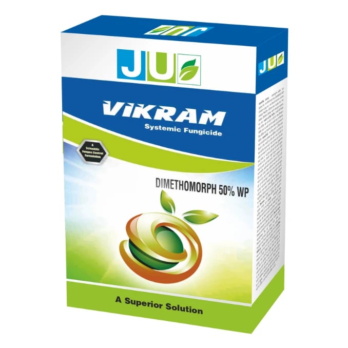 JU Vikram Fungicide (Dimethomorph 50% WP) Systemic Fungicide, Controls Oomycete Fungal Diseases In Grapes, Potatoes, Tomatoes & Cucumbers