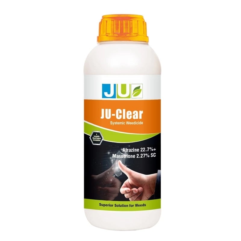 JU Clear Mesotrione 2.7% + Atrazine 22.7% SC Herbicide, Controls Broadleaf Weeds And Grasses In Crops Such As Maize & Sugarcane.