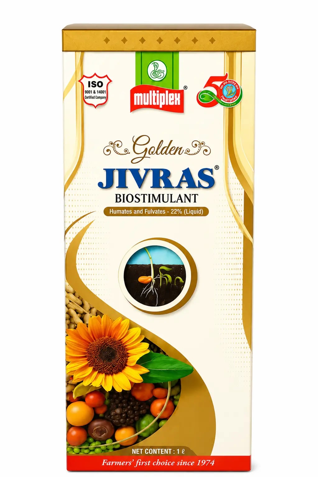 Multiplex Golden Jivras Humates & Fulvates 22% Liquid Biostimulant For Crops