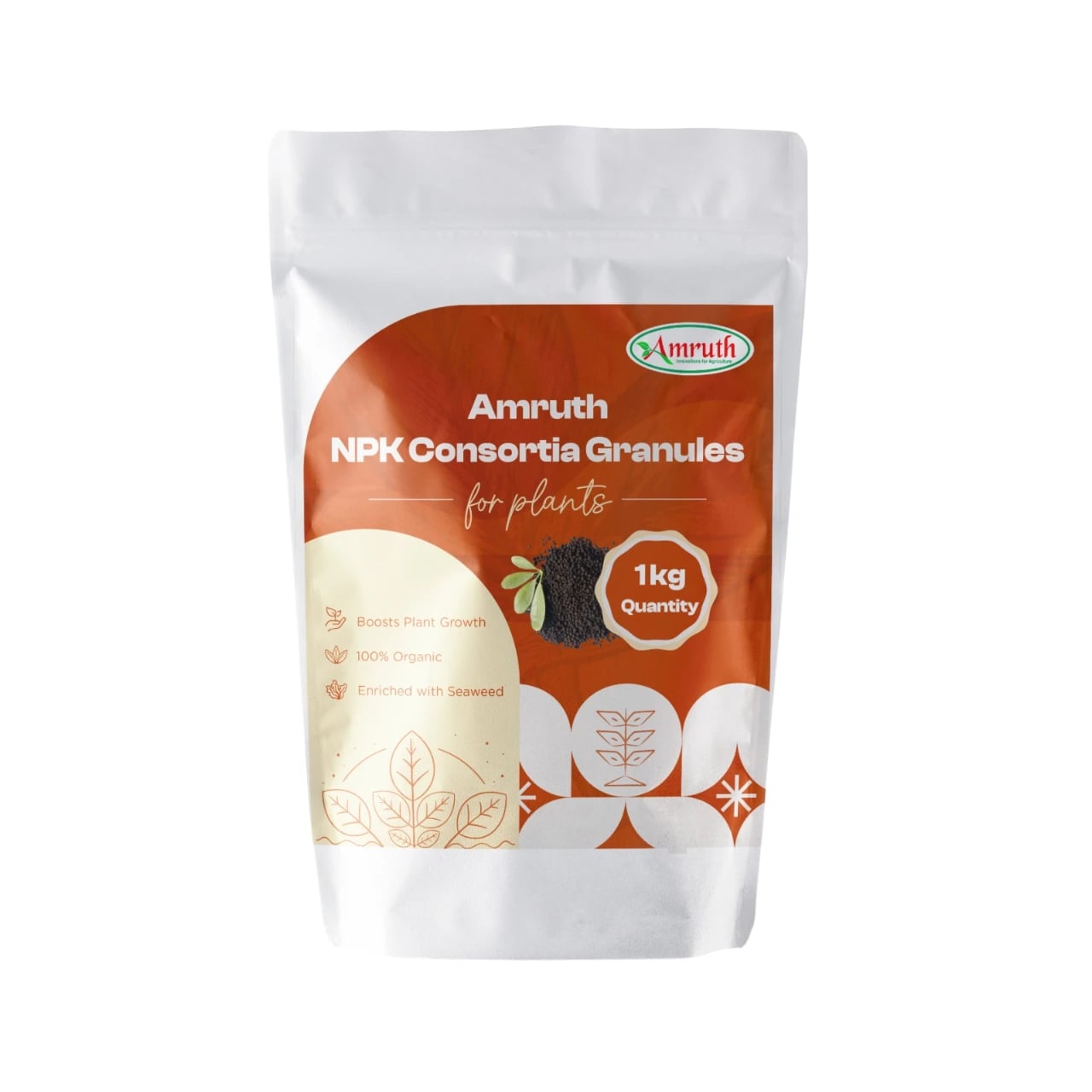 Amruth Npk Consortia Granules, Nitrogen 10%, Phosphorus 10%, Potassium 10%, Organic Bio Npk Fertilizer With Seaweed For Soil And Plant Health