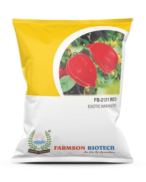 Farmson FB-2121 Red Exotic Habanero Seeds - Hot & High Yielding, Red Color Chilli, Rippled Lantern Shaped
