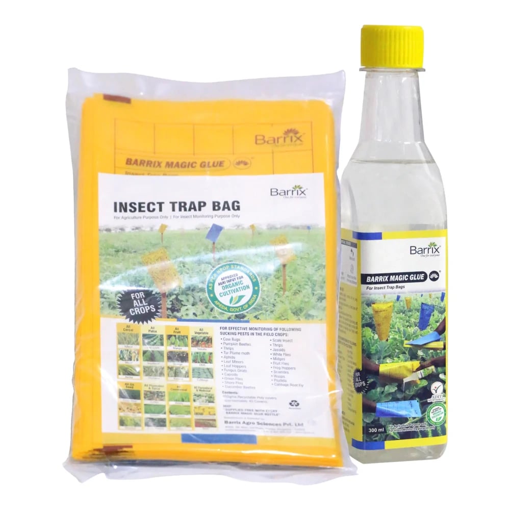 Barrix Magic Glue Insect Trap Bag, Insect Monitoring Purpose, Smart And Sustainable Pest Control (With 30 Yellow Sheet & 10 Blue Sheet + 300ml Glue)