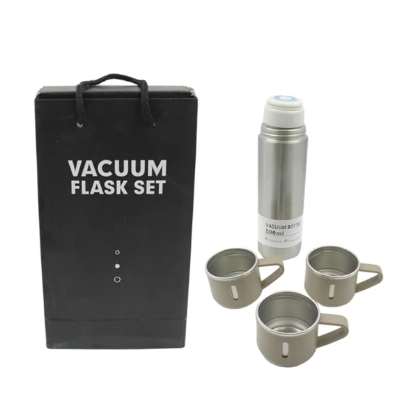Stainless Steel Vacuum Flask Set with 3 Steel Cups Travel Friendly - 500ml