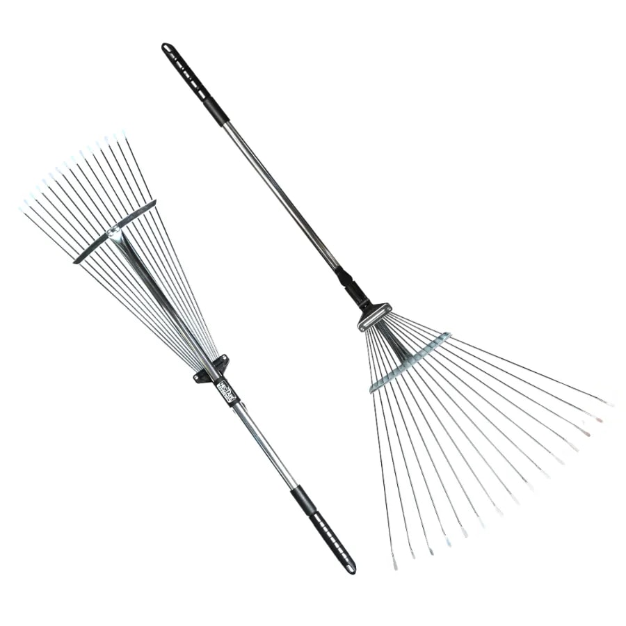 Hectare Precision 15 Tine Stainelss Steel Telescopic Metal Rake, 31 to 64 Inch Adjustable Expanding Handle Rake For Quick Clean Up of Lawn, Garden