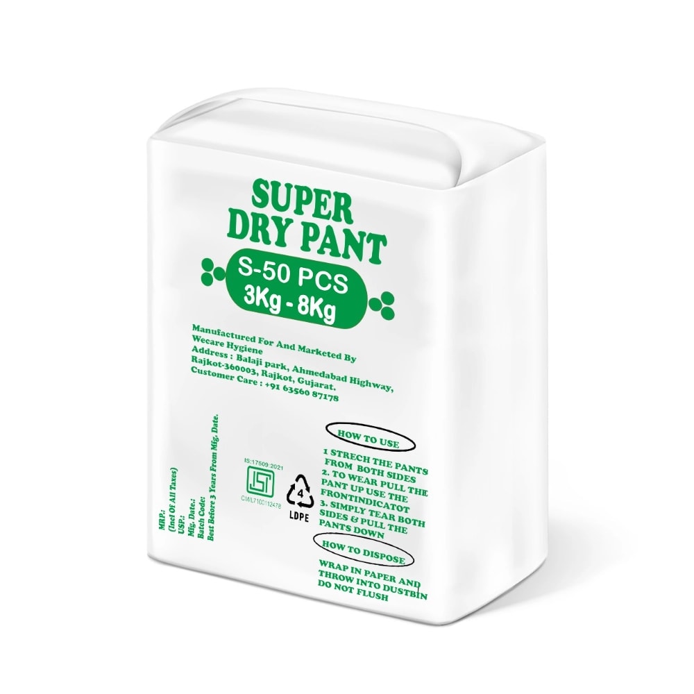 Tithyam Super Dry Pant, Baby Diaper Pants, S Size, Double Leakage Protection, Disposable Baby Diapers (50 Count, Pack of 1)