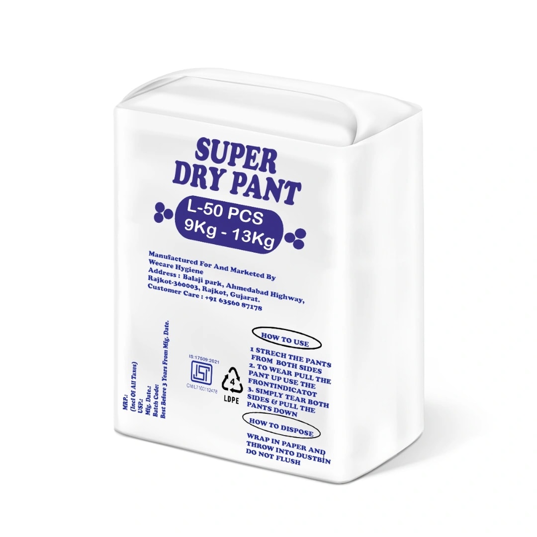 Tithyam Super Dry Pant, Baby Diaper Pants, L Size, Double Leakage Protection, Disposable Baby Diapers (50 Count, Pack of 1)