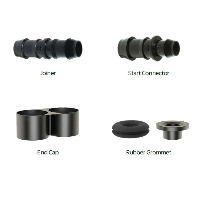 Bhumi 20mm Drip Irrigation Accessories Set For Complete Drip Setup (Grommet, Start Connector, Joiner, and End Cap) Each 25 Pcs