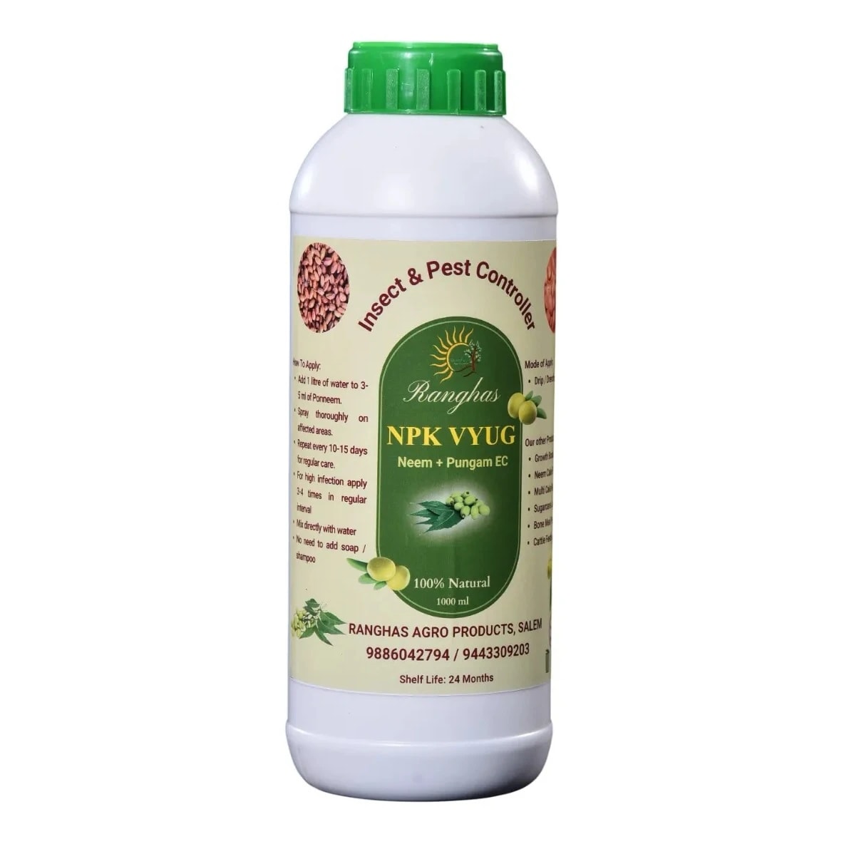 Ranghas Npk Vyug Neem + Pungam EC, 100% Natural, Insect And Pest Controller For Healthy Plant Growth
