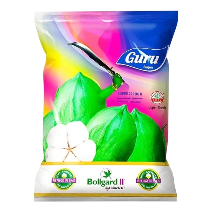 Super Seeds Guru 721 BG-II Hybrid Cotton Seeds, Big Boll And High Yield, For Irrigated and Rainfed (475 Gm)