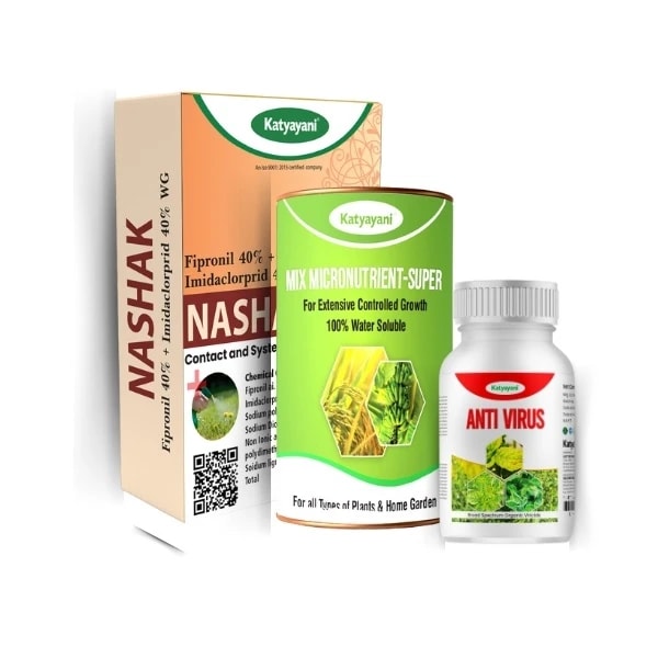 Katyayani Mosaic Virus Combo Kit, Protection And Growth Solution (Nashak 100gm, Mix Micro Nutrients 100gm, Antivirus 500ml)
