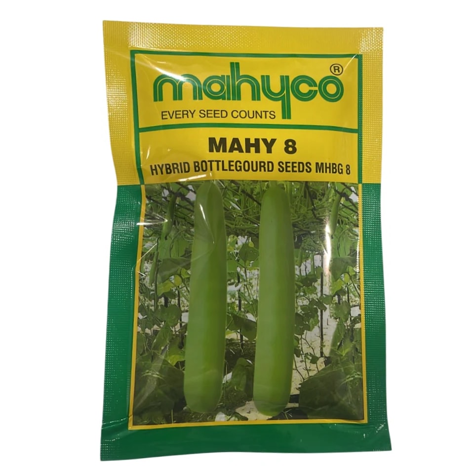 Mahyco Mahy 8 Hybrid Bottle Gourd Seeds, Cylindrical Shape, Green Stripes, High Yield Variety