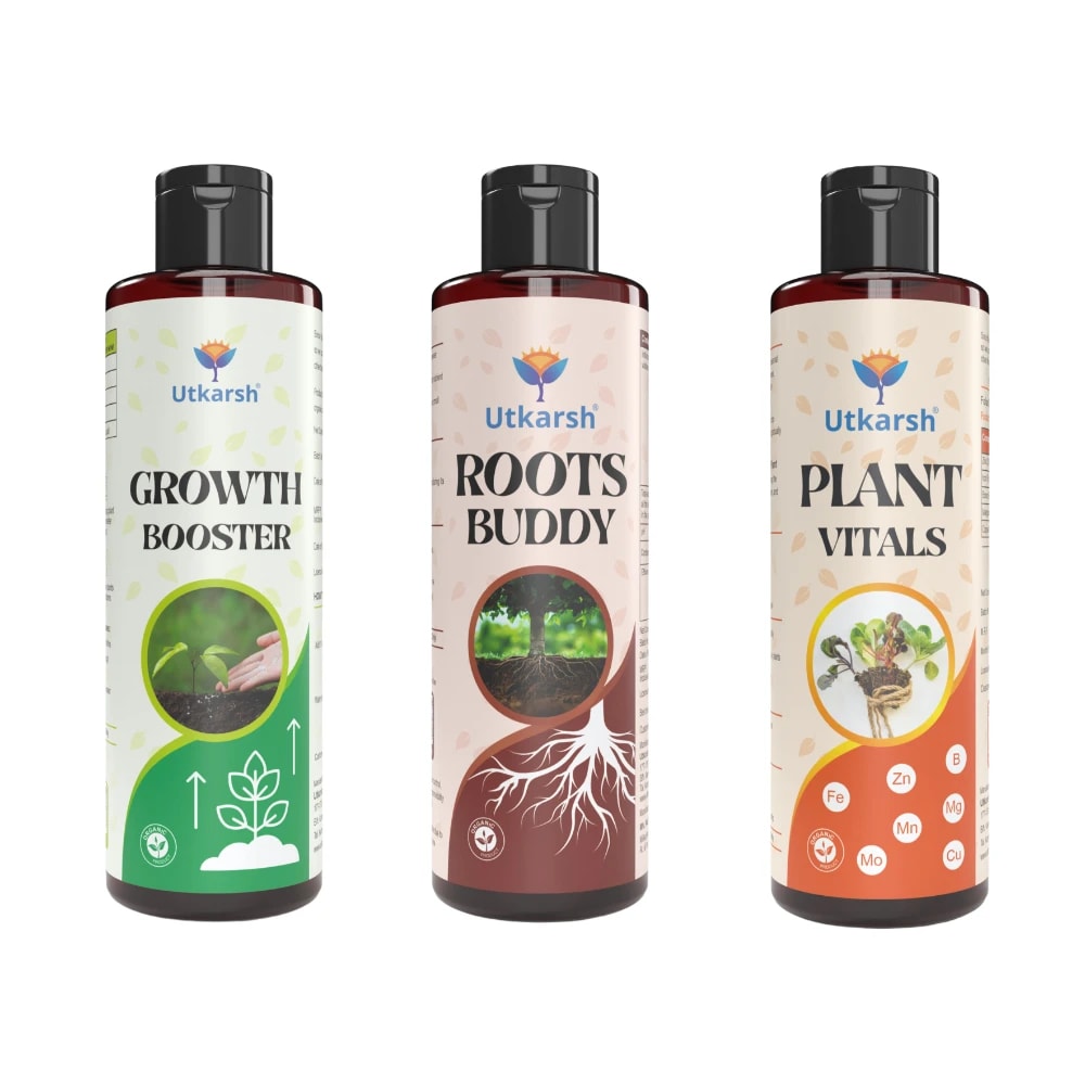 Utkarsh Plant Growth And Nutrition Kit, Organic Liquid Fertilizer, Root Booster, Micronutrients For Indoor And Outdoor Plants (Pack of 200 ml x 3)