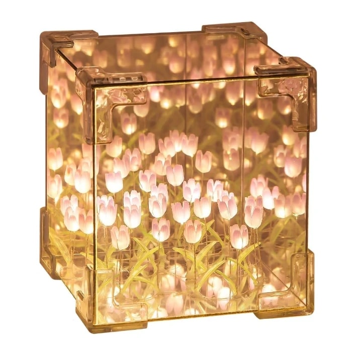 Cube Tulip Night Lamp, LED Decorative Mirror Flower Table Light For Bedroom