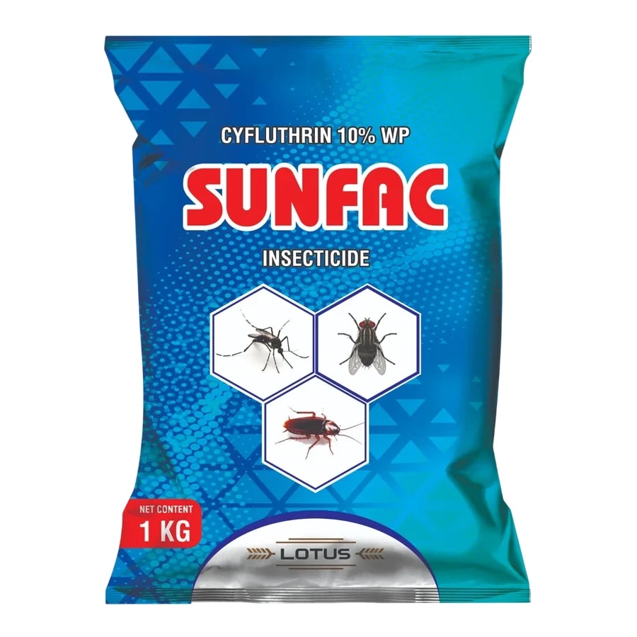 Lotus SUNFAC Cyfluthrin 10% WP Insecticide, Quick Knockdown And Long Lasting Control Of Mosquitoes, Houseflies And Cockroaches