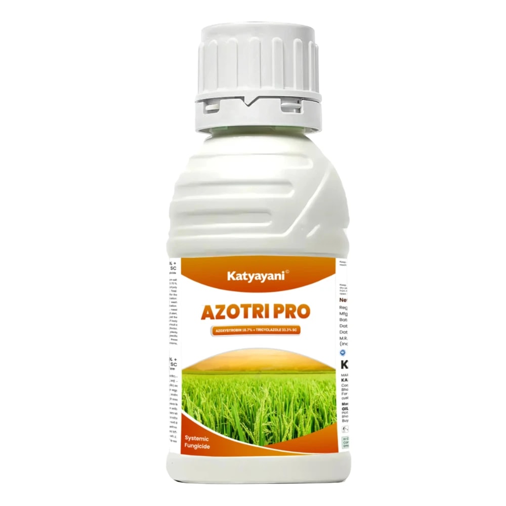Katyayani AZOTRI PRO Azoxystrobin 16.7% + Tricyclazole 33.3% SC Fungicide, Effective For Blast And Sheath Blight Control In Crops