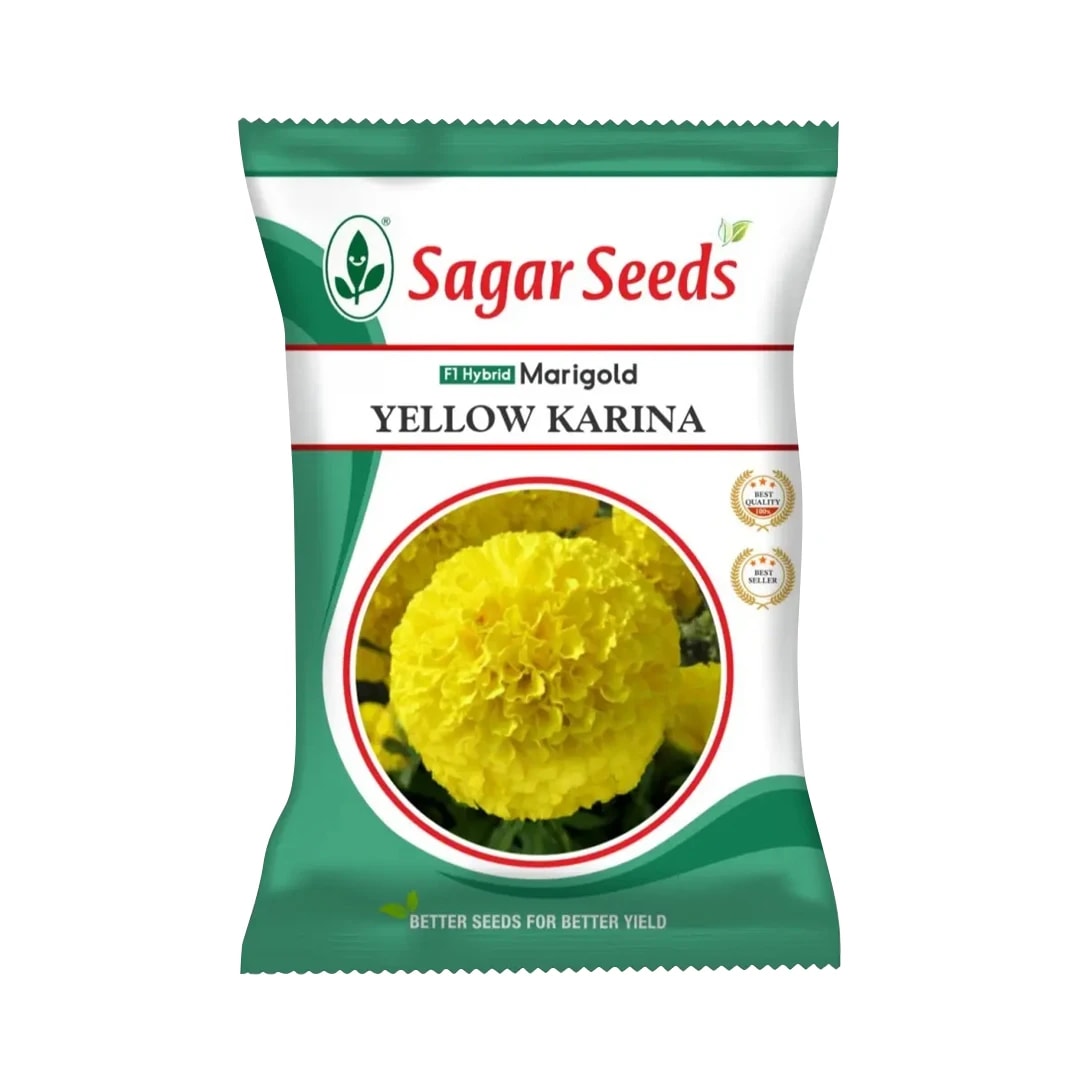 Sagar Yellow Karina F1 Hybrid Marigold Seeds, Deep Yellow, Ball-Shaped Flowers, High Yield Variety