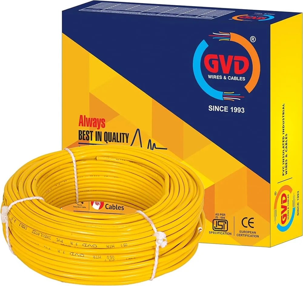 GVD Yellow Single Core FR PVC Flexible Insulated Copper Wire For Agriculture, Home, Domestic & Industrial Use