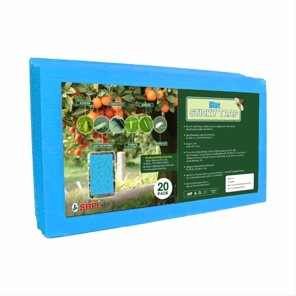 Sagar Blue Sticky Pest Traps, Non-Toxic Durable and Safe For Greenhouse, Use For Flying Insects (Pack of 20)