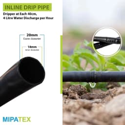 Mipatex Inline Drip Irrigation Pipe, Dripper at Each 40cm, 4 Litre Water Discharge per Hour, Best Quality UV Material, LLDPE. 1