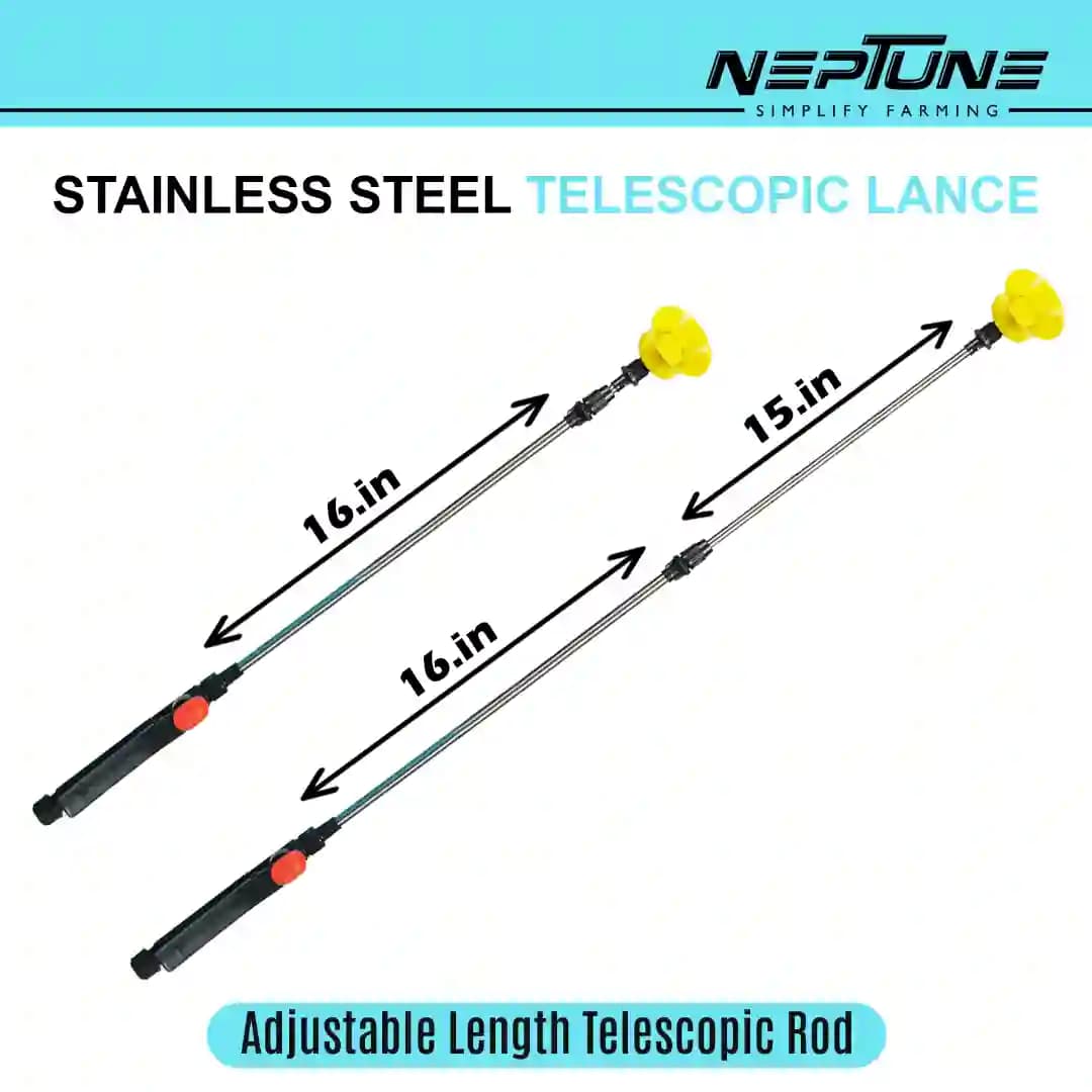 Neptune NF-02 Manual Knapsack Sprayer, Hand-Operated High-Pressure Pump, 16L Tank, Telescopic Lance with 3 Nozzles, Ideal for Farming, Gardening - Image 4